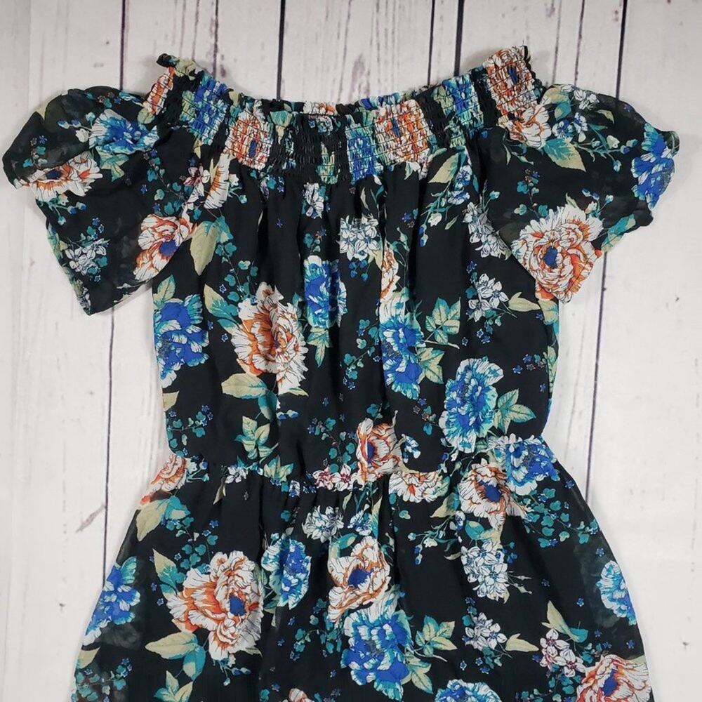 As U Wish Off-Shoulder Black Floral Short Sleeve Maxi Dress Women's Size Medium - Picture 4 of 11